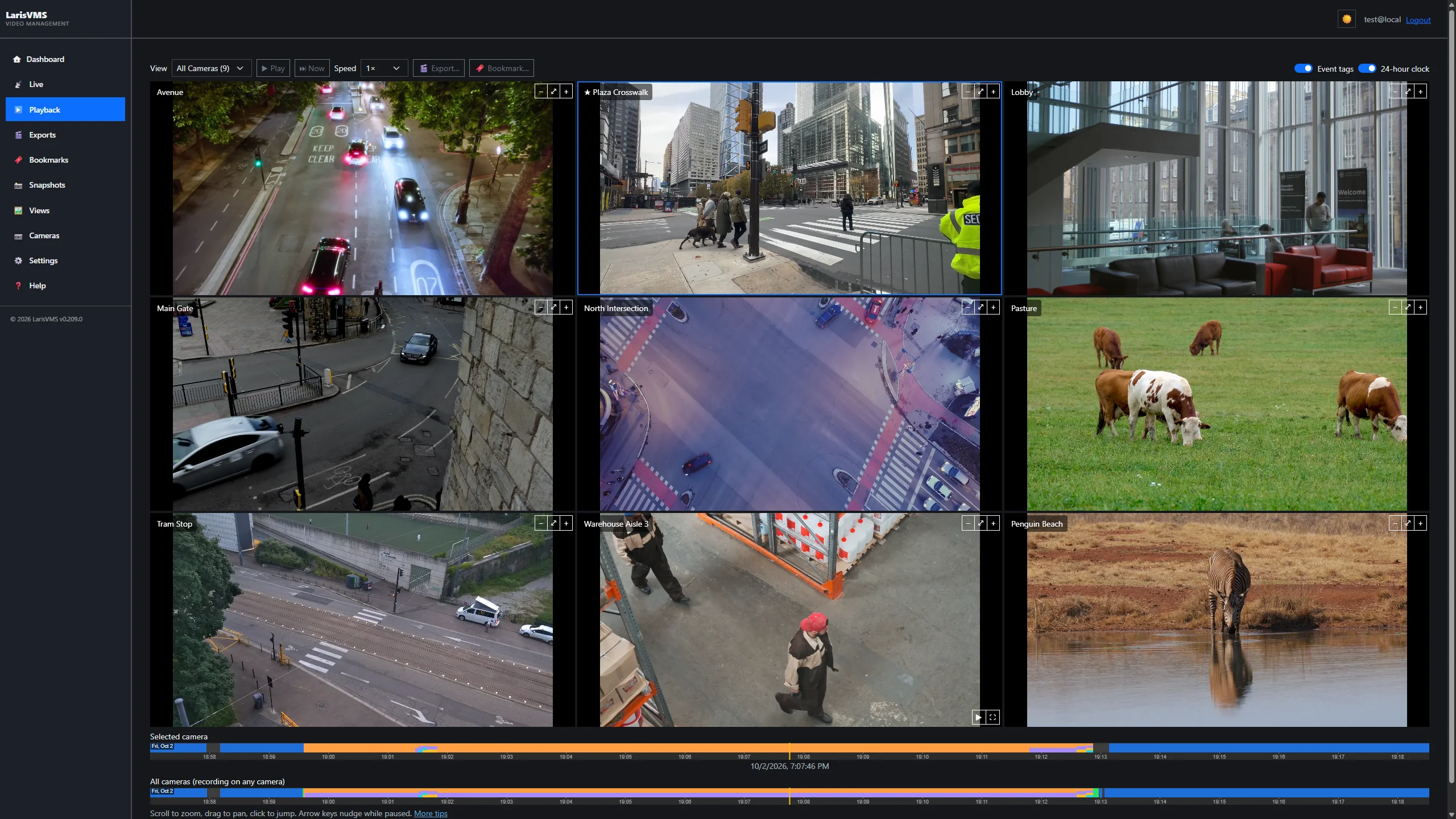 Synchronized multi-camera playback on the zoomable timeline